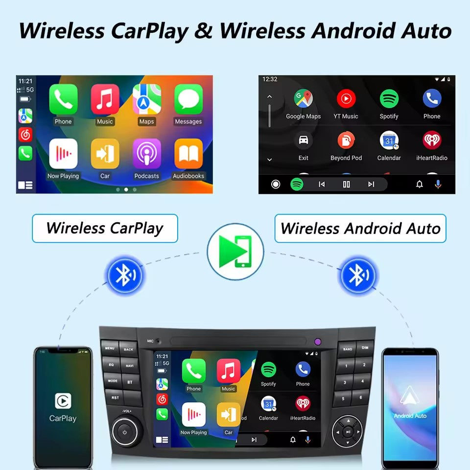 Linux System 7” IPS Screen Car Multimedia Player Wireless CarPlay & Android Auto for Mercedes-Benz E Class W211 2002 - 2008 / CLS Class W219 2005 - 2006