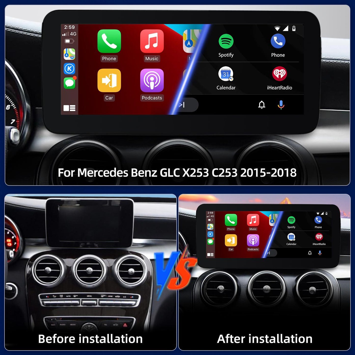 10.25 Inch / 12.3 Inch Linux System Wireless CarPlay Android Auto Screen for Mercedes-Benz GLC X253 C253 NTG5.0 (2015 - 2018)