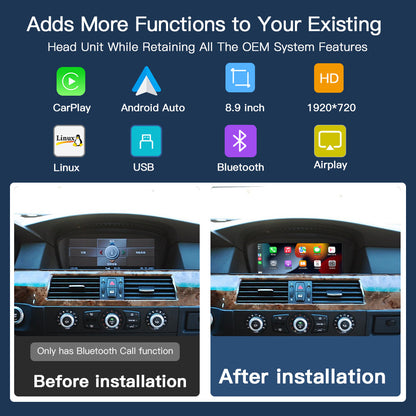 Linux CarPlay Multimedia Screen for BMW 3 / 5 Series E60 E61 E63 E64 E90 E91 E92 E93 2005-2010 with CCC / CIC System