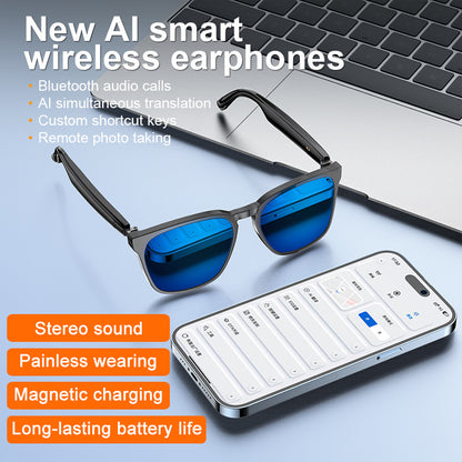 AI Smart Bluetooth Earphone Glasses Stereo Sound Audio Calls Simultaneous Translation