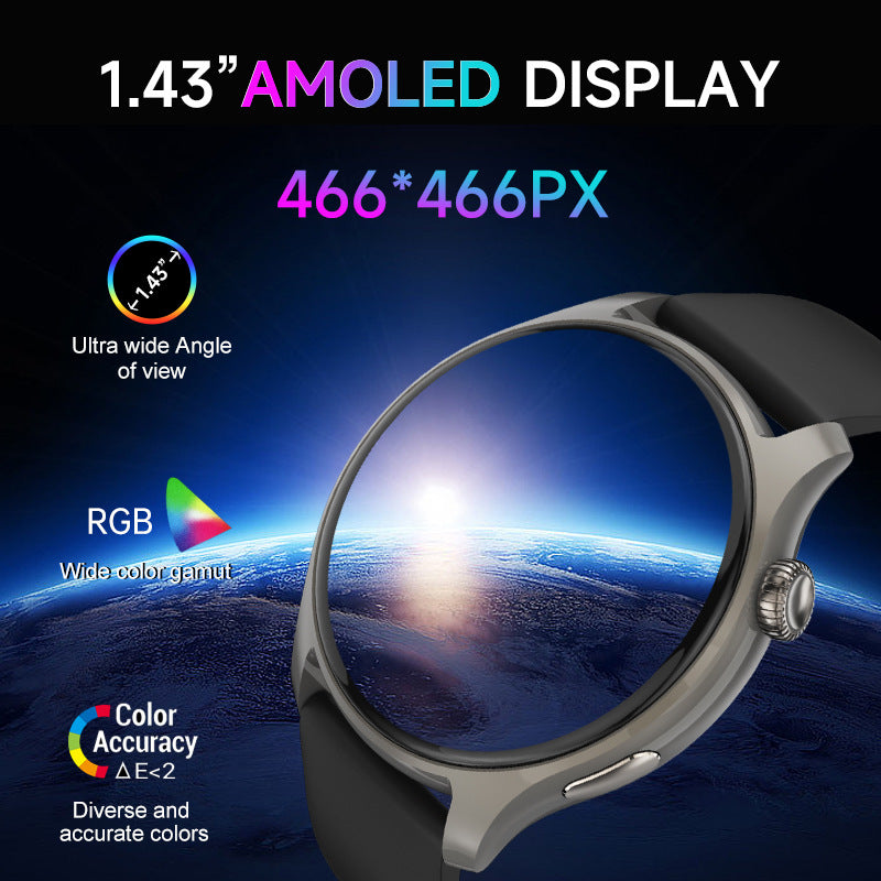 1.43” AMOLED Screen Smart Watch 466*466 Resolution BT Phone Call Voice Assistant Health Care Multi-Sports Mode