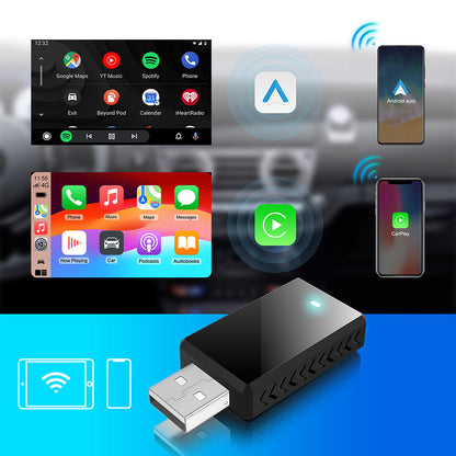 2-in-1 Wireless CarPlay & Android Auto Adapter Compatible with Factory Wired CarPlay or Android Auto