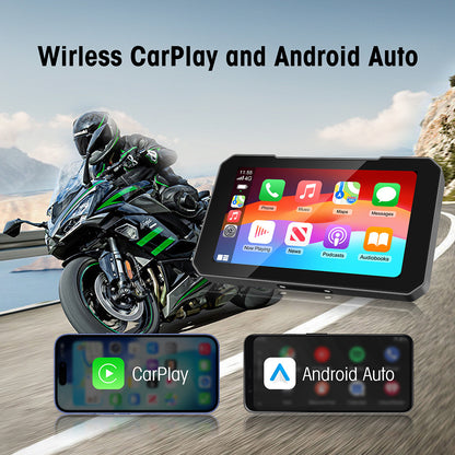 Motorcycle 5 Inch Wireless CarPlay & Android Auto Navigation Multimedia Front & Rear Dual Record TPMS