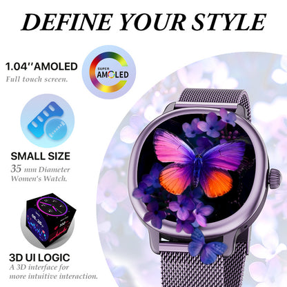 1.04” AMOLED Screen Lady Smart Watch 35mm Diameter BT Call Sport Health Female Health Partner Wireless Charge