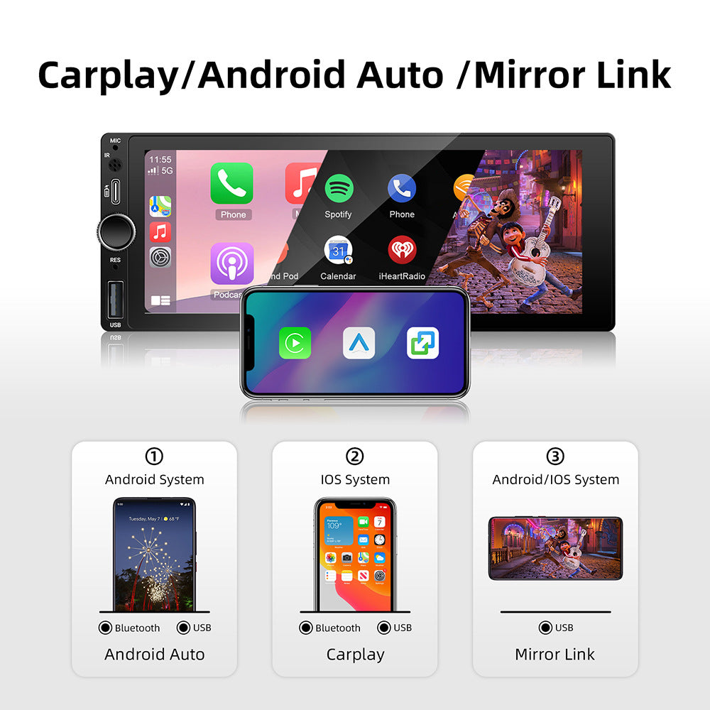 Motor Vehicle 1 Din 6.86 Inch Car Stereo Wireless CarPlay & Android Auto System Mirror Link Function