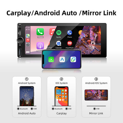 Motor Vehicle 1 Din 6.86 Inch Car Stereo Wireless CarPlay & Android Auto System Mirror Link Function