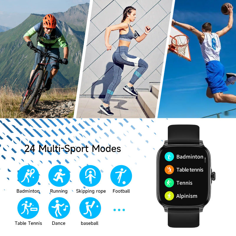 1.83” TFT Screen Smart Watch BT Phone Call Continuous HR Monitor Multi-Sports Mode Music Control DIY Watch Face