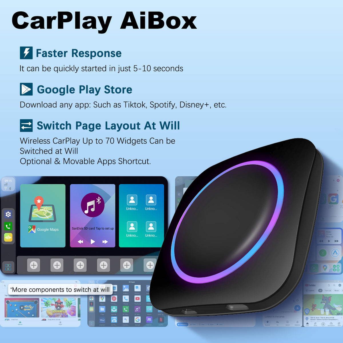 Android 13.0 Smart Box Wireless CarPlay & Android Auto Adapter Qualcomm Snapdragon 6115 CPU