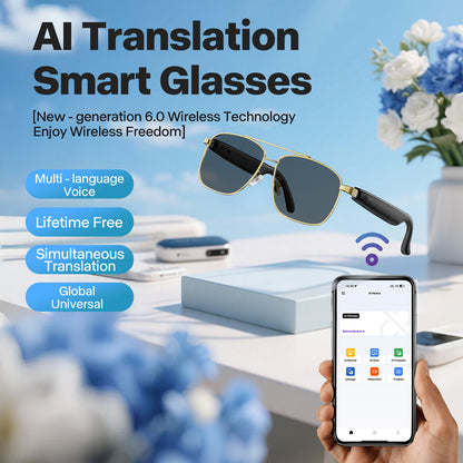 AI Smart Sunglasses Bluetooth Earphone Audio Calls Simultaneous Translation Outdoor Anti-Glare