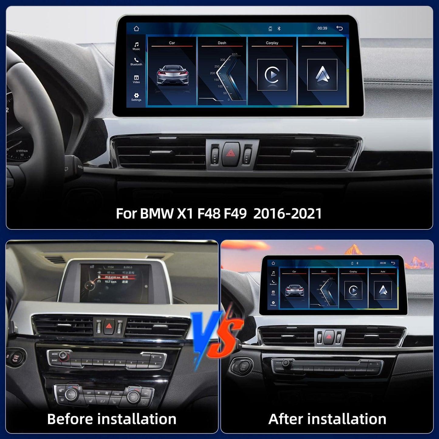 10.25 Inch / 12.3 Inch Linux System Wireless CarPlay Android Auto Screen for BMW X1 F48 F49 X2 F39 NBT System (2016 - 2017) / EVO System (2017 - 2021)