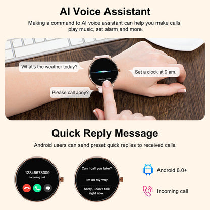 1.32” AMOLED Screen Smart Watch Lady’s Design BT Phone Call Voice Assistant Sport Heart Rate Monitor Multi-Sports Mode