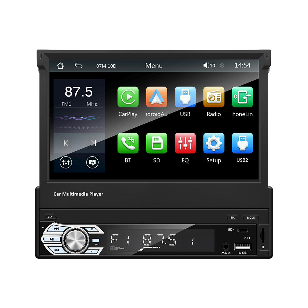 Motor Vehicle 1 Din 7 Inch Car Stereo Flip Down Retractable Screen Wireless CarPlay & Android Auto System