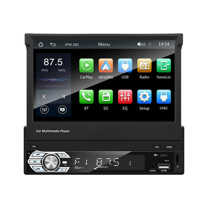 Motor Vehicle 1 Din 7 Inch Car Stereo Flip Down Retractable Screen Wireless CarPlay & Android Auto System