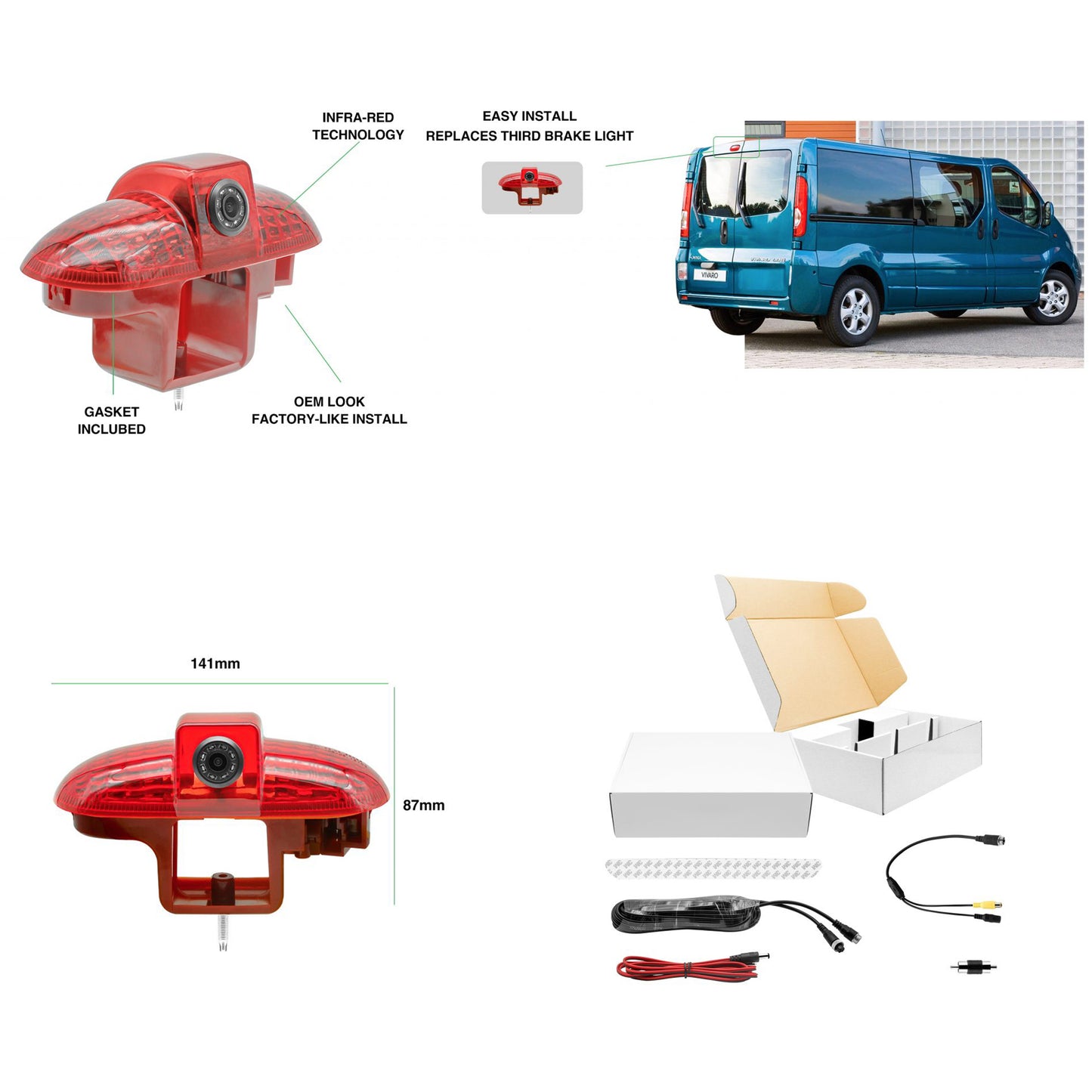 Brake Light Camera for Opel Combo (2001-2011) / Renault Trafic (2001-2014) / Vauxhall Vivaro (2001-2014)