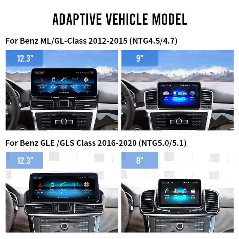 12.3” / 8” / 9” Android Auto CarPlay Radio Screen for Mercedes-Benz ML GL Class (2012-2015) NTG4.5 4.7 / GLE GLS Class (2016-2020) NTG 5.0 5.1