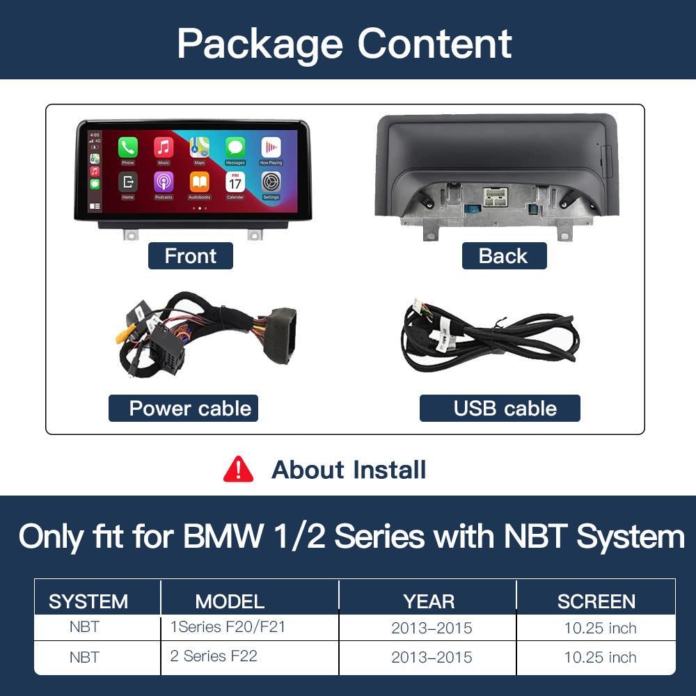 Linux CarPlay Multimedia Screen for BMW 1 Series F20 F21 / 2 Series F22 / 3 Series F30 F31 F34 / 4 Series F32 F33 F36 / 5 Series F10 F11 with NBT System