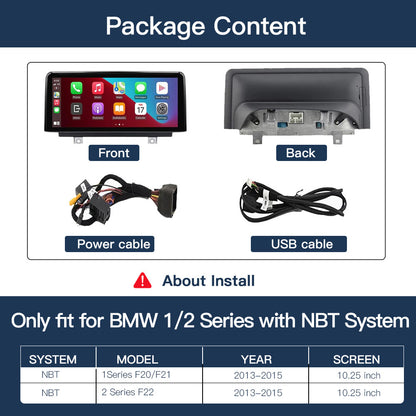 Linux CarPlay Multimedia Screen for BMW 1 Series F20 F21 / 2 Series F22 / 3 Series F30 F31 F34 / 4 Series F32 F33 F36 / 5 Series F10 F11 with NBT System