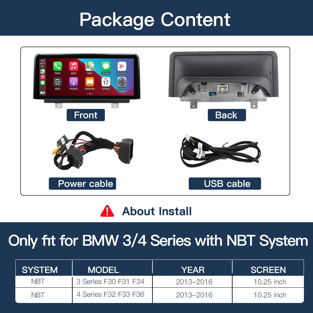 Linux CarPlay Multimedia Screen for BMW 1 Series F20 F21 / 2 Series F22 / 3 Series F30 F31 F34 / 4 Series F32 F33 F36 / 5 Series F10 F11 with NBT System